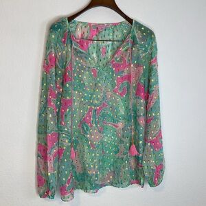 Lilly Pulitzer Silk & Metallic Elsa Top with Tassels – Size S